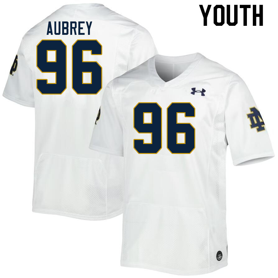 Youth #96 Cole Aubrey Notre Dame Fighting Irish College Football Jerseys Stitched Sale-White - Click Image to Close
